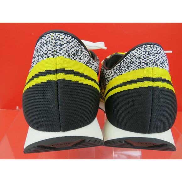 NIB PRADA 2EG272 YELLOW BLACK FABRIC TRAINERS KNIT LOGO LACE UP SNEAKERS 7 US 8 - Picture 9 of 12